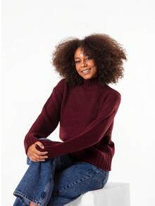 Women's Turtleneck Thick Long Sleeve Comfortable Sweater - Burgundy - View 6