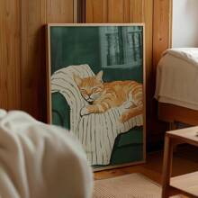 1 件现代卡通动物海报，橙色猫睡觉，适用于客厅和卧室装饰，可选相框，非常适合房间装饰，带相框的墙壁艺术 - 彩色 - 查看 3