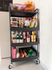 Organizador de almacenamiento metálico con 4 niveles estable y con ruedas, carrito de utilidad de gran resistencia con cubierta metálica, carrito para verduras, carrito de cocina con ruedas, carrito de almacenamiento, organizador con ruedas para despensa de cocina, decoración para exteriores