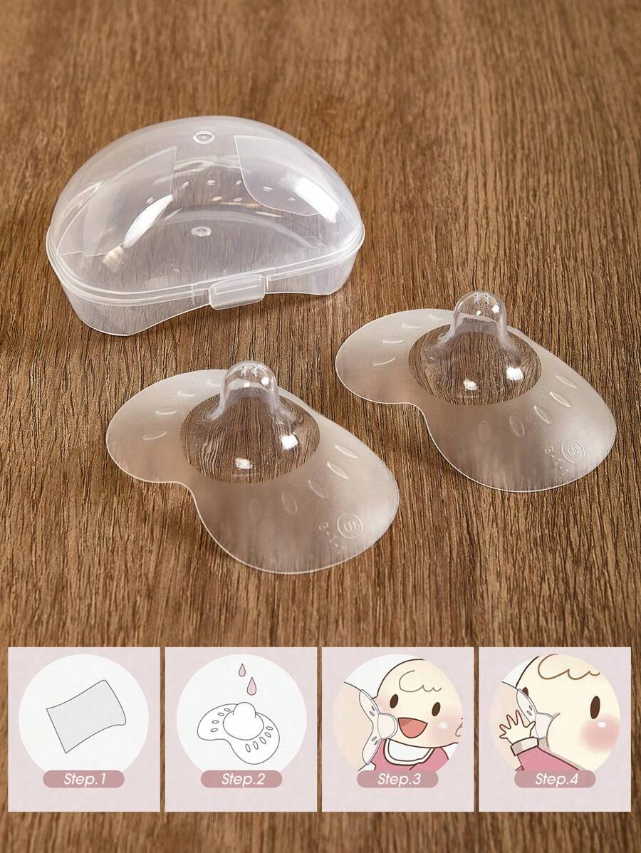2 unidades de Cubiertas de lactancia de silicona con caja de almacenamiento, protectores de pezones, escudos de lactancia anti-dolor y anti-mordida, almohadillas de pecho delgadas, cubiertas fáciles de limpiar - Multicolor - Ver 1