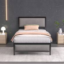 VECELO Metal Platform Bed Frame With Upholstered Headboard, Metal Slat Support, No Box Spring Needed, Easy To Assembly - Grey - View 5
