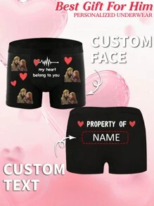 Customized Men's Briefs With Photo/Text/Name/Logo Print, Elastic Comfortable Casual Underwear For Daily Wear, Ideal Gift For Husband/Boyfriend On Valentine's Day,Dawg,Colorful,Cute,Adorable,Contracted,Funny,Custom,Unique,Customized,Personalized,Ideal Gifts For Him,Boyfriend,Girlfriend,Family,Friends,Grandparents,Children,Her