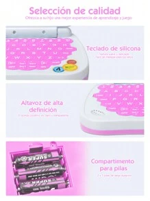 CasaBella Mini computadora portátil, juguetes de aprendizaje para niños, computadora interactiva educativa con pantalla LED, juguetes interactivos educativos para el desarrollo intelectual de los niños (rosa y azul) - Multicolor - Ver 5