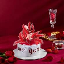 Ramitas de imitación de amor para el Día de San Valentín, ramitas de cuentas con cara de plumas rosas individuales, arreglo de escena del Día de San Valentín, rama de flores - Rojo - Ver 6