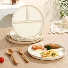 1/2/4pcs Divided Portion Control Plates, Compartment Plates For Portion Control, 3 Compartment Plastic Dinner Plates, Microwave & Dishwasher Friendly, Suitable For Weight Management, Happy