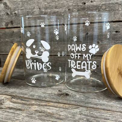 Personalized Glass Pet Canister (For Dogs/Cats), Bamboo Airtight Lid | Customizable Dog/Cat Name | Dog Decor | Cat Decor | Cat Food Storage Jar | Decorative, Engraved, Stainless Steel, Glitter | Fashionable, Colorful, Retro, Cute, Minimalist, Adorable | Customized, Unique, Personalized | Pets, Her, Family, Friends, Pet Lovers | Anniversary, Birthday Gift