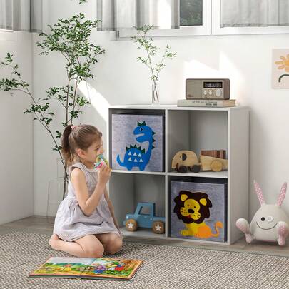 ZONEKIZ Toy Organiser, Children Storage Boxers With Two Non-Woven Fabric Drawers, Kids Toy Box Organiser Shelf For Bedroom, Playroom, Nursery - White