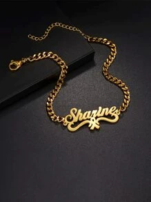 1 pieza Pulsera elegante de acero inoxidable con corazón y nombre personalizado de niña, joyería de uso diario sencilla, adecuada para todas las estaciones, accesorio multifuncional, idea de regalo - color sólido - Ver 4