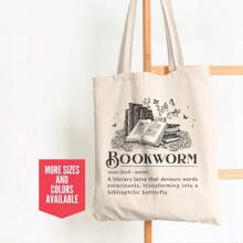 Black Bookworm Definition Tote Bag For Book Lovers Gift Librarian Canvas Tote Bag Gift For Bookworms Tote Bag Library Dictionary Floral Book Tote