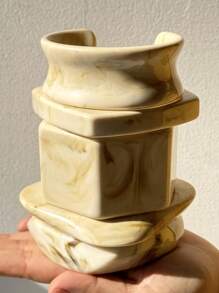 1 件米色扎染厚六角形树脂手镯，时尚复古优雅女士珠宝配饰，适合派对、秋冬