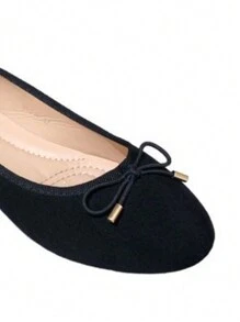 Casual Versatile Minimalist Ballerina Flats With Bow Decor - Black - View 2