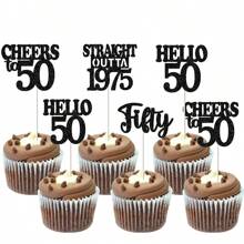 12pcs Happy Birthday Cupcake Toppers, Black Glitter Cake Decoration For 18th, 21st, 30th, 40th, 50th, 60th, 70th Birthday, Anniversary Party Supplies, Available In Black, Gold, Rose Gold