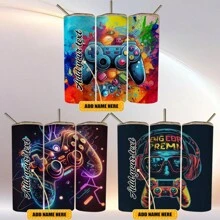 Custom Name 1pc 20oz Add Your Own Text Gamer Themed Stainless Steel Tumbler - Vacuum Insulated Cup With Striking Cartoon Prints