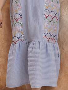 Arabic Style Women Elegant Long Dress JALABIA 2025, Spring & Summer, Ramadan - Baby Blue - View 3