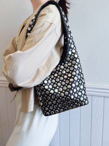 Geantă de umăr mică cu decor cu nituri de calitate premium, design de nișă de lux casual