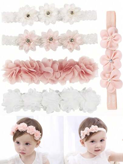 5Pcs Baby Girls Headband With Grosgrain Ribbon,Baby Flower Headband Newborn Toddler Elastic Hairbands Party Wedding Photography Hair Accessories For Kids