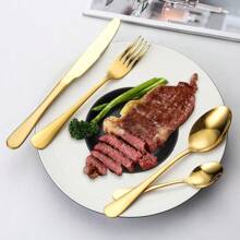 30/60-Piece Luxury Golden Flatware Set, Stainless Steel Cutlery For 6, Includes Dinner Spoons, Teaspoons, Dinner Forks, Salad Forks, Dinner Knives, Ideal For Home, Restaurant, Parties & Weddings - 金色 - 查看 2