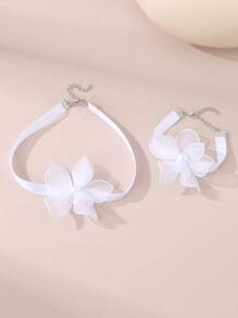 2pcs/Set Girls Flower Ribbon Necklace And Bracelet Set - Flowers - View 13