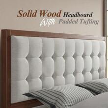 Wood Platform Bed Frame With Upholstered Tufted Headboard – Solid Wood Construction, No Box Spring Required - 核桃 - 查看 5