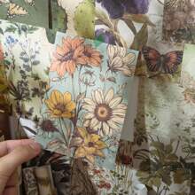 200 张复古剪贴簿纸，秋季花卉和绿色蕨类主题美学剪贴簿纸，复古绿色森林和秋季图案墙壁拼贴剪贴簿用品工艺装饰纸用于房间墙壁感恩节装饰纸卡片制作礼物 - 均碼 - 查看 3