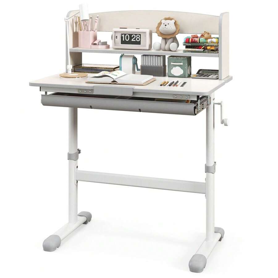 Kids Study Desk Height Adjustable Children Writing Table W/ Tilt Desktop - Grey - View 1