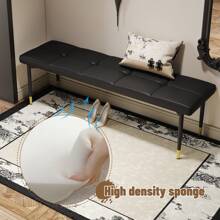 Banco de entrada negro, banco para zapatos con cojín, banco tapizado para interiores con base de metal, banco otomano con asiento acolchado para dormitorio, extremo de la cama, comedor, sala de estar, banco para zapatos para regalo de Navidad de Halloween, fácil de limpiar, diseño ergonómico, muebles, decoración del hogar, mejoras para el hogar, muebles minimalistas, renovación del hogar para año nuevo - Negro - Ver 5