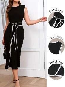 新款时尚优雅女式无袖束带连衣裙