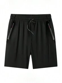 (Primăvară și toamnă) Pantaloni scurți sport pentru bărbați de mărime mare, pantaloni scurți atletic de vară, cu o formă lejeră, pentru antrenament de mărime mare, alergare, pantaloni scurți de antrenament ușoare, respirabili, cu uscare rapidă - Negru - Vizualizare 1