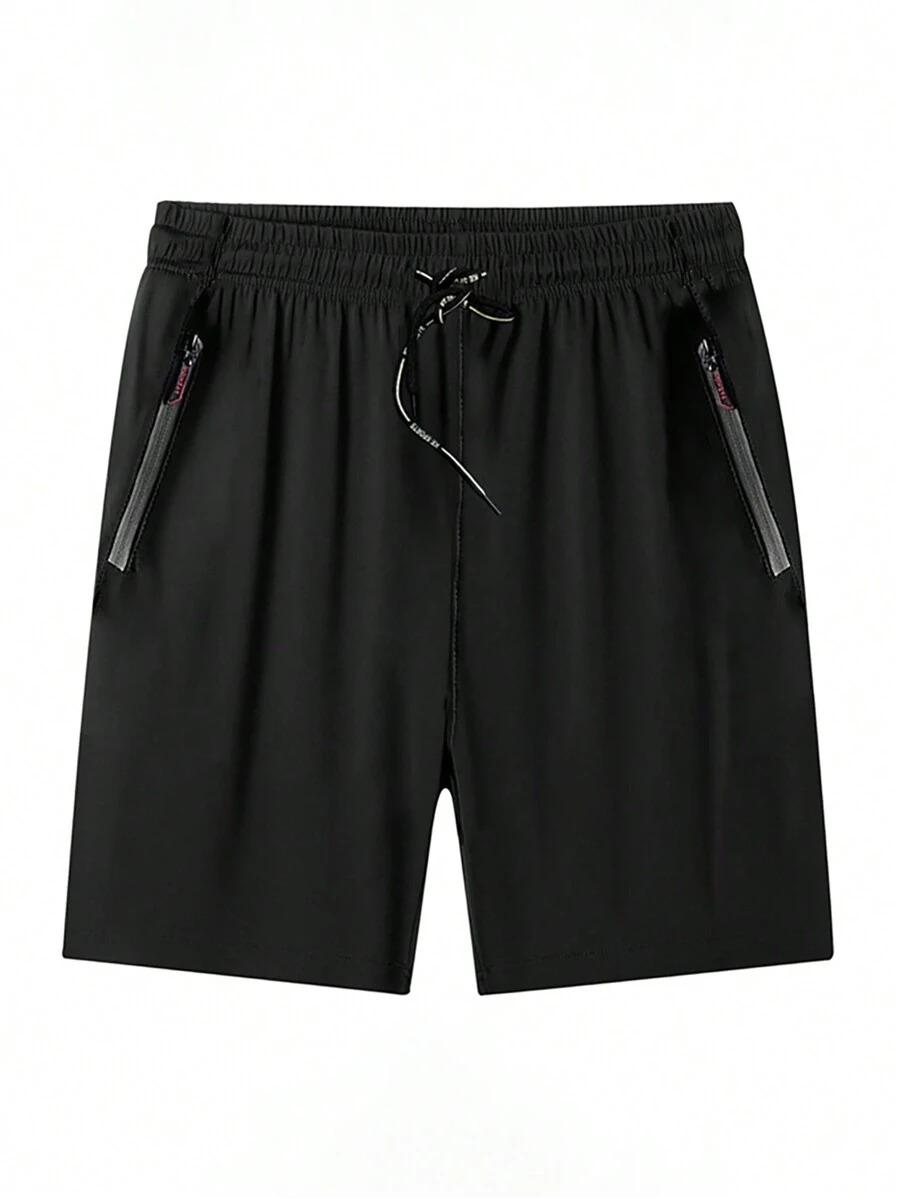 (Primăvară și toamnă) Pantaloni scurți sport pentru bărbați de mărime mare, pantaloni scurți atletic de vară, cu o formă lejeră, pentru antrenament de mărime mare, alergare, pantaloni scurți de antrenament ușoare, respirabili, cu uscare rapidă - Negru - Vizualizare 1