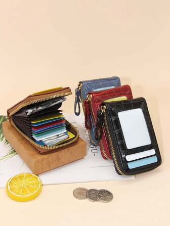 Porte-cartes compact à fermeture éclair accordéon pour femme