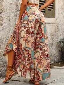 Plus Size Paisley Print Wide Leg Pants, Vintage Loose Trousers For Women, Spring/Summer Vacation - Color - View 1