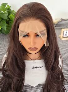 websterwigs 24-Inch Long Wavy 13x4 Lace Front Wig, Brown Color Synthetic Lace Front Wig With Pre-Plucked Hairline, Heat Resistant Fiber Hair Smooth Straight Wig For Women Cosplay Party Daily Use - Brown - View 5