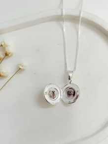 Mini Round Silver Plated Locket Necklace With Photos - Bạc - Xem 1