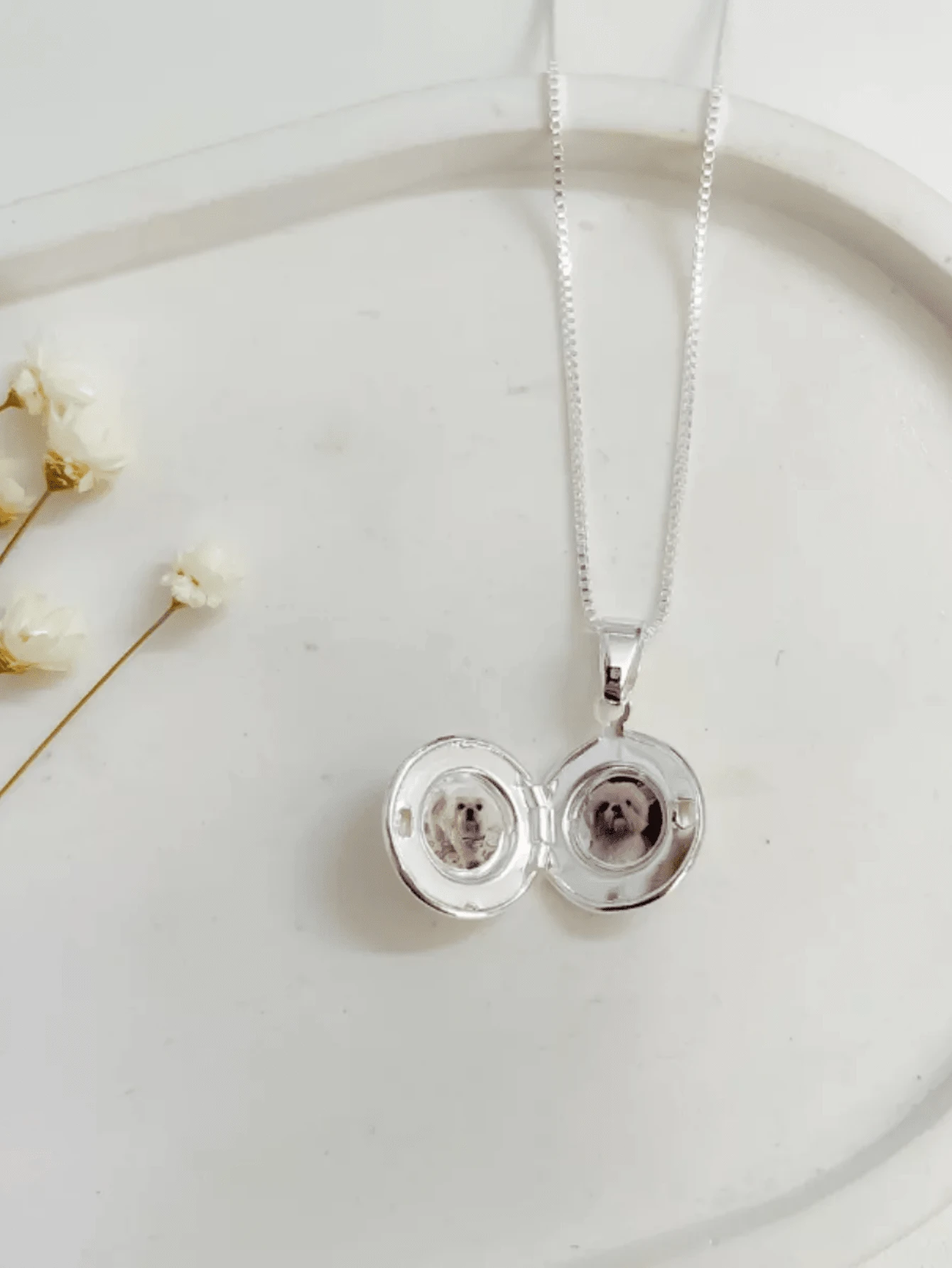 Mini Round Silver Plated Locket Necklace With Photos - Bạc - Xem 1