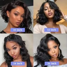 波浪卷发鲍勃假发短假发 13X4 蕾丝前部真人头发透明蕾丝闭合假发预拔婴儿头发 10-16 英寸