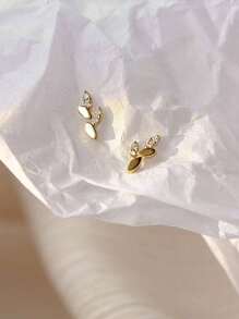 1 Par de pendientes de plata de ley 925 con diseño de hoja de trigo y circonita cúbica, regalo de joyería creativa para amigos, Día de los Caídos - espigas de trigo - Ver 1