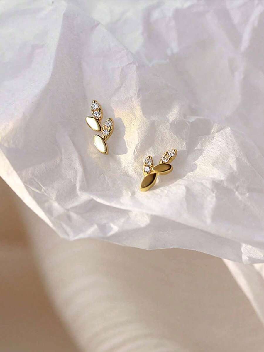 1 Par de pendientes de plata de ley 925 con diseño de hoja de trigo y circonita cúbica, regalo de joyería creativa para amigos, Día de los Caídos - espigas de trigo - Ver 1