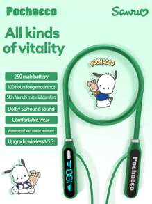Sanrio Hello Kitty KUROMI JJ-B1 Bluetooth Headphones Wireless Neckband In-Ear Sports Waterproof Sweatproof 3D HiFi Sound Quality Long Battery Life LED Display Power Noise-Proof Neck-Hanging Wireless Earbuds Compatible With Smartphones & Computers