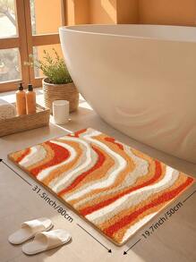 1pc Flocked Bathroom Non-Slip Mat, Soft Geometric Pattern, Super Thick & Soft Bathroom Rug, Fresh Style, Non-Slip Bottom, Absorbent, Easy To Clean, Machine Washable, Soft & Comfortable, Suitable For Home, Living Room, Bathroom, Vanity, Bathtub, Shower, Sink, Home Decor