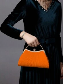 Glitter Bling,Shiny Glamorous,Elegant,Exquisite 1pc Rhinestone Decorated Fashion Metallic Evening Clutch Bag, Suitable For Women's Parties, Weddings, Banquets Dinner Bag,Evening Bag For Party Girl,Woman,For Female Perfect For Party,Wedding,Prom,Dinner/Banquet,For Best Gift For Women - Orange - View 2