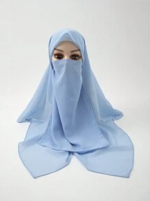 2 Stücke Damen neue Chiffon 110cm quadratischer Schal Bandana mit elastischem Band verstellbare Gesichtsmaske, muslimischer einfarbiger Hijab Kopftuch, klassische Outdoor-Tücher Set
