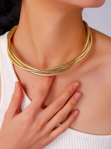 1pc Coiled Spring Collar Necklace, Luxurious Metallic Punk Hip Hop Style Necklace, Suitable For Daily Wear - Multicolor - View 2