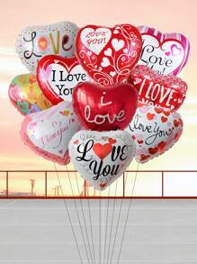 10pcs 18-Inch Heart Shaped Balloons, Valentine's Day "I Love You" Helium Balloons, Wedding Decoration, Valentine's Day Decor, Back To School Season - Multicolor - View 1