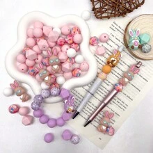 30pcs/52pcs Bunny Egg Shape Silicone Bead Set, Easter Jewelry DIY Gift, Suitable For Necklace, Bracelet, Home Decor - Ideal Handmade Gift