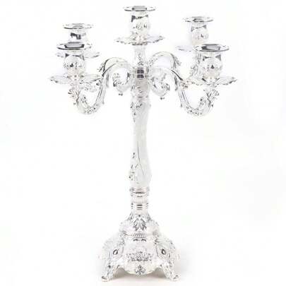 ZhdnBhnos Silver White Metal Vintage 5 Candlestick Candle Holder Wedding Candelabra Centerpieces Centerpiece Table