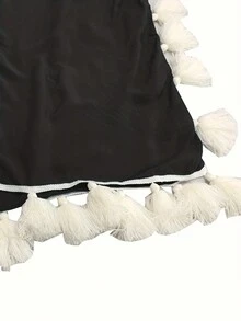1 chiếc đầm nữ kiểu dáng thường ngày thoải mái, cổ chữ V, tay cánh dơi, phối tua rua, thích hợp mặc hàng ngày và dự tiệc mùa xuân, màu đen. - màu đen - Xem 5