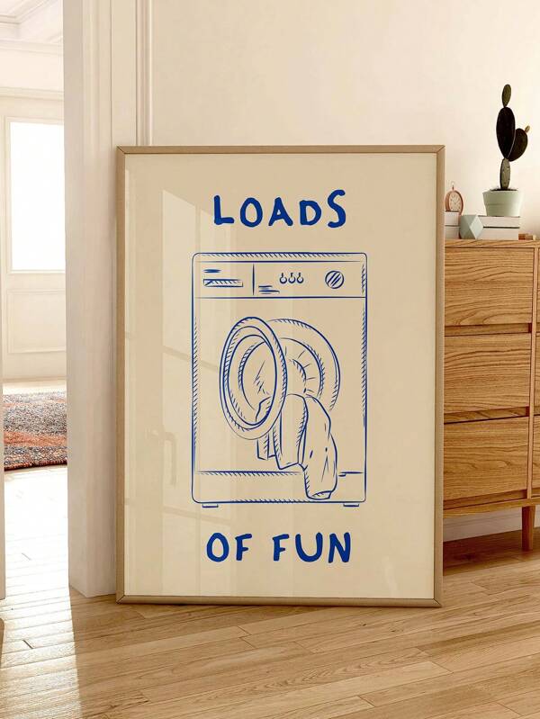 1PC, Canvas Hanging, Framed Decorative Paintings, Lots Of Fun Laundry Canvas Posters - Ink Art Print Cartoon Theme, Modern Vintage Art Decor Style, Portrait Orientation, Wall Hanging Decoration, Suitable For Home Office, Bedroom, Kitchen - Indoor Artwork, Wall Art Gifts Birthday Graduation Coastal Decor Coastal Decor Beach Decor