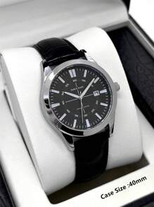 Pablo Raez 1pc Casual Man Watch Luminous Gentleman Wristwatch Stainless Steel Silver Luxury Black Soft & Comfortable Microfiber Leather Fashion Big Dial Quartz Clock Retro-Style For Man With Date 50M Waterproof Brand New Male Wristwatch Sports Casual Fashion Nice Gifts For Friend Or Family Father Presents Fit For Daily Life/Work/Party Decorations Dress Watch Birthday Gifts - 銀色 - 查看 4