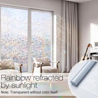 1Pcs Colorful Crescent Moon Decorative Glass Film, Beautiful Window Privacy Film, Electrostatic Adsorption, Non Adhesive, Suitable Windows, Bathrooms, Restaurants, Conference Rooms, Christmas/Thanks Giving/Valentine's Day/Easter Decoration, Best Gift