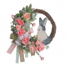 1PC Easter Bunny Wreath For Front Door Or Wall Artificial Rabbit Wreath Spring Wreath Easter Decor Outdoor Indoor Hanging Wreath